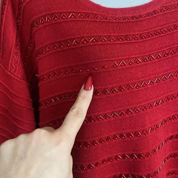 Lane Bryant Sweater Womens Red Top Long Sleeve Casual Ladies Beaded - Picture 7 of 13